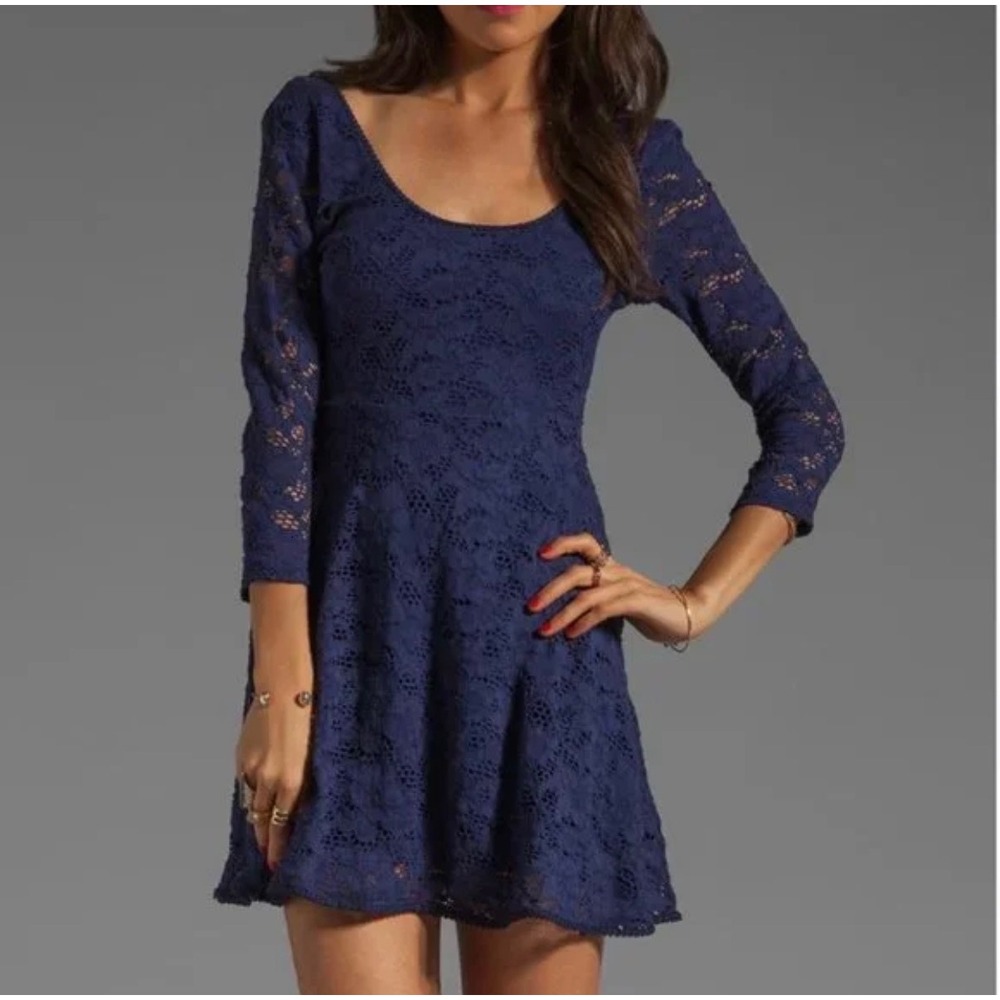 J22 Free People Blue Rose‎ Fit N Flare Garden Lace Mini dress